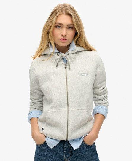 Superdry Ladies Classic Embroidered Logo Essential Zip Hoodie, Grey, 