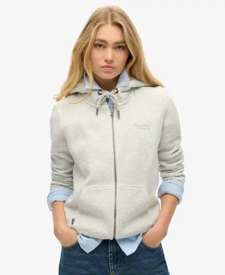 Superdry Ladies Classic Embroidered Logo Essential Zip Hoodie, Grey, 