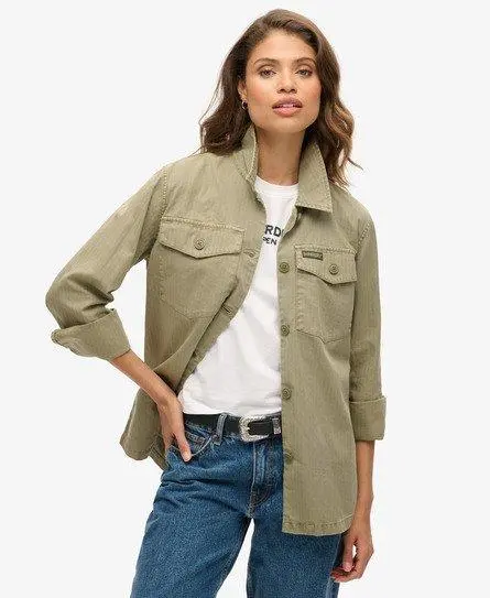 Superdry Ladies Classic Herringbone Military Overshirt, Green, 