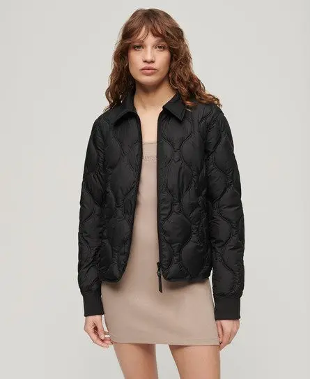 Superdry Ladies Lightweight Quilted Studios Cropped Liner Jacket, Black, 