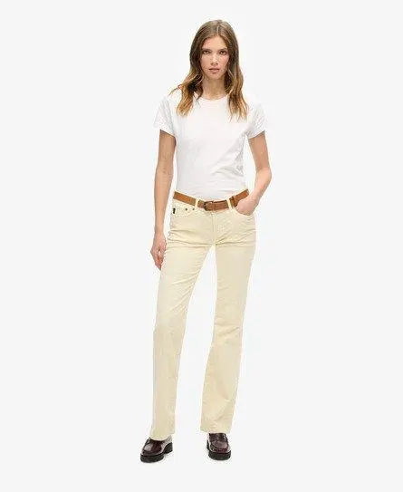 Superdry Ladies Slim Fit Low Rise Cord Flare Jeans, Cream, 