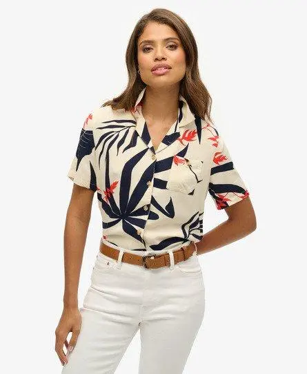 Superdry Women's Beach Resort Shirt Cream / Jungle Silhouette Ecru - 