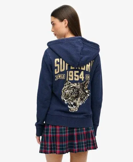 Superdry Women's Embellished Archived Zip Hoodie Navy / Rich Navy - 