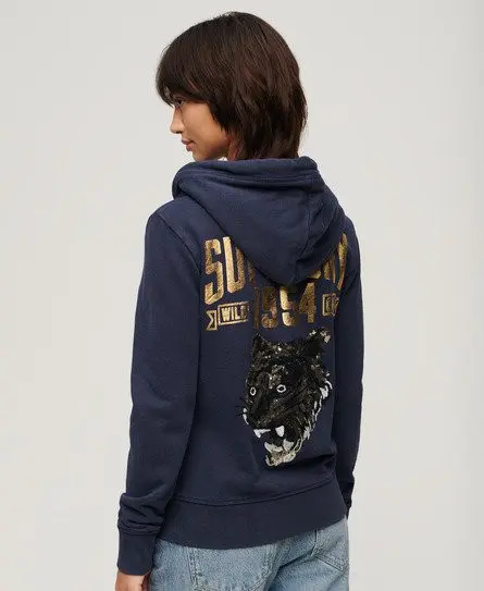 Superdry Women's Embellished Archived Zip Hoodie Navy / Rich Navy - 