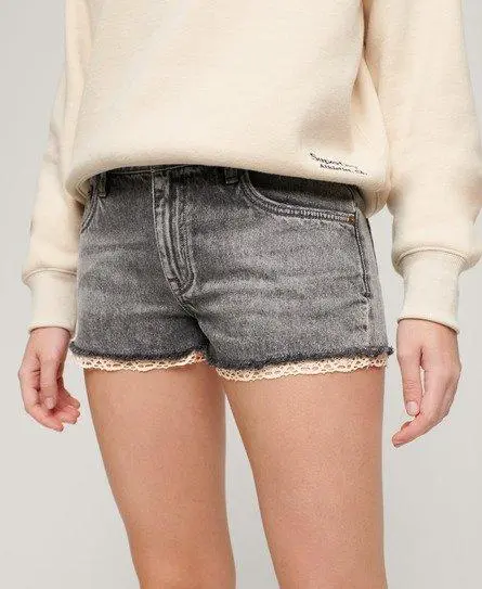 Superdry Ladies Classic Denim Hot Shorts, Grey, 