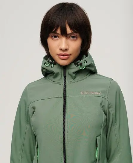 Superdry Ladies Slim Fit Hooded Soft Shell Trekker Jacket, Green, 
