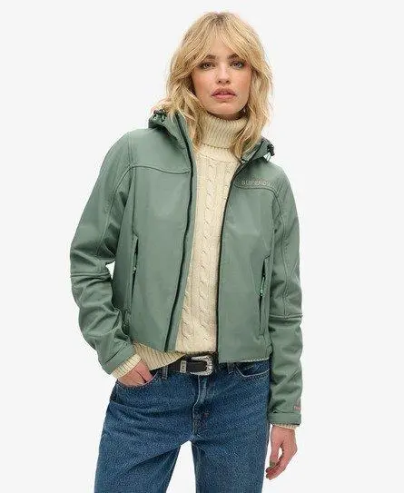 Superdry Ladies Slim Fit Hooded Soft Shell Trekker Jacket, Green, 