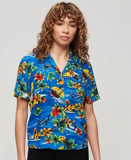 Superdry Women's Beach Resort Shirt Blue / Blue Dolphin Ocean - 
