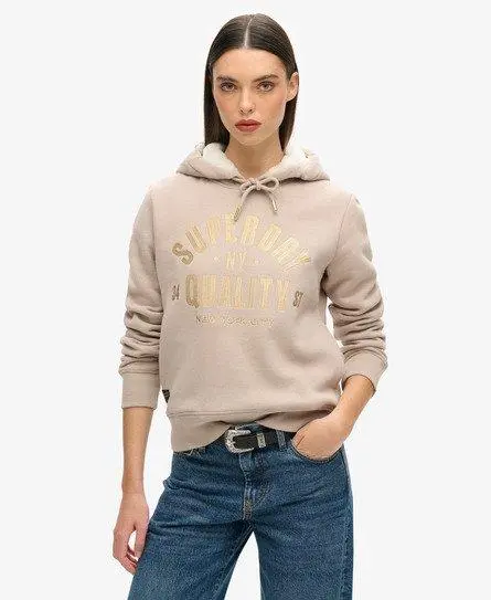 Superdry Women's Luxe Metallic Logo Hoodie Light Grey / Warm Grey - 