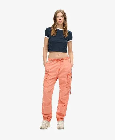 Superdry Ladies Classic Low Rise Parachute Cargo Pants, Orange, 