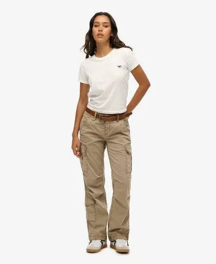 Superdry Ladies Loose Fit Low Rise Straight Cargo Pants, Beige, 