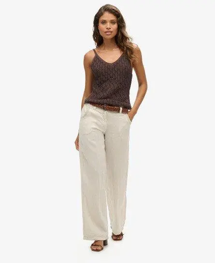 Superdry Women's Linen Low Rise Pants Beige / Light Stone Beige - 