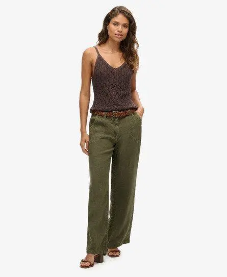 Superdry Women's Linen Low Rise Pants Khaki / Washed Khaki - 