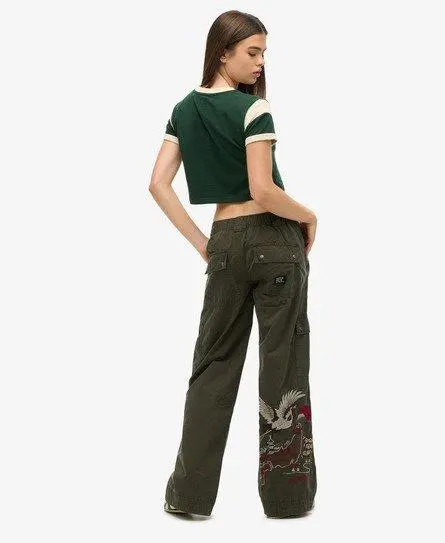 Superdry Women's Low Rise Embroidered Cargo Pants Green / Surplus Goods Olive Green - 