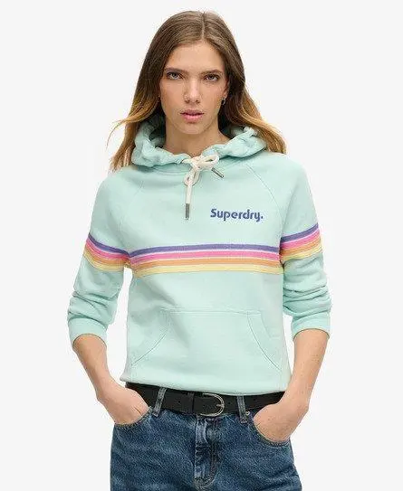 Superdry Women's Rainbow Stripe Logo Hoodie Green / Grey Green - 