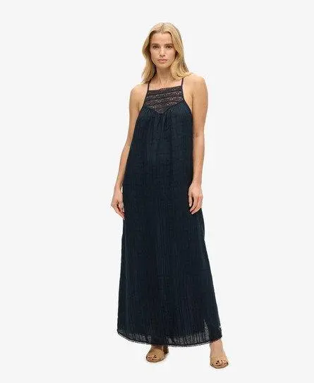 Superdry Women's Lace Halter Maxi Beach Dress Navy / Eclipse Navy - 