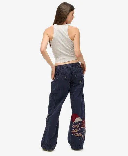 Superdry Women's Low Rise Embroidered Cargo Pants Navy / Lauren Navy - 