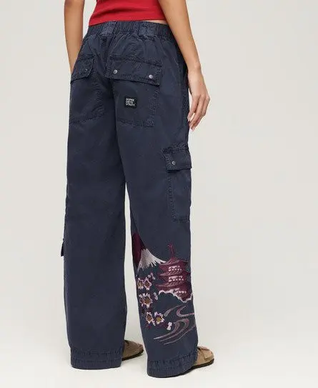 Superdry Women's Low Rise Embroidered Cargo Pants Navy / Lauren Navy - 