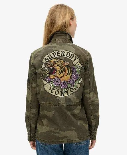 Superdry Women's Embroidered Military Field Jacket Khaki / Sun Bleached Camo - 