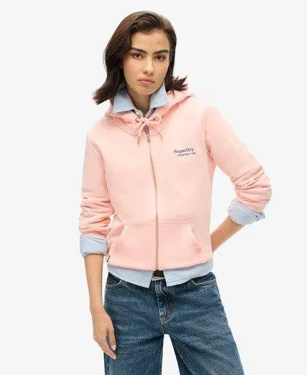 Superdry Women's Essential Logo Zip Hoodie Pink / Pale Rose Pink - 