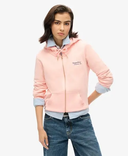 Superdry Women's Essential Logo Zip Hoodie Pink / Pale Rose Pink - 