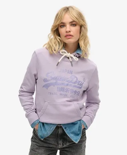 Superdry Women's Metallic Vintage Logo Graphic Unbrushed Hoodie Purple / Wisteria Purple - 