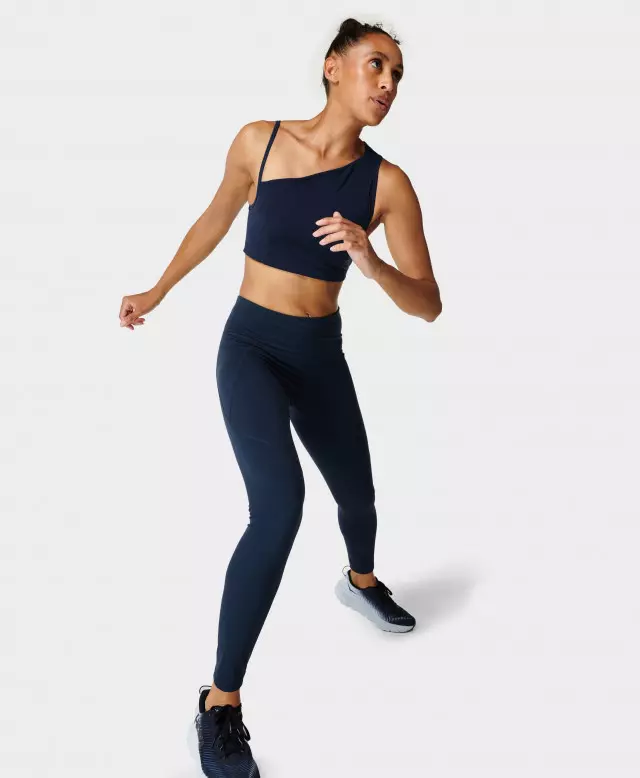 Pockets For Women - Super Soft Ribbed Yoga Leggings - Navy Blue