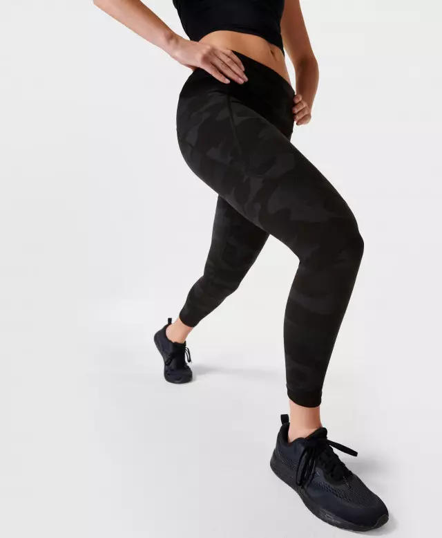Power Embossed Gym Leggings - Black Leopard Emboss Print, Women's Leggings