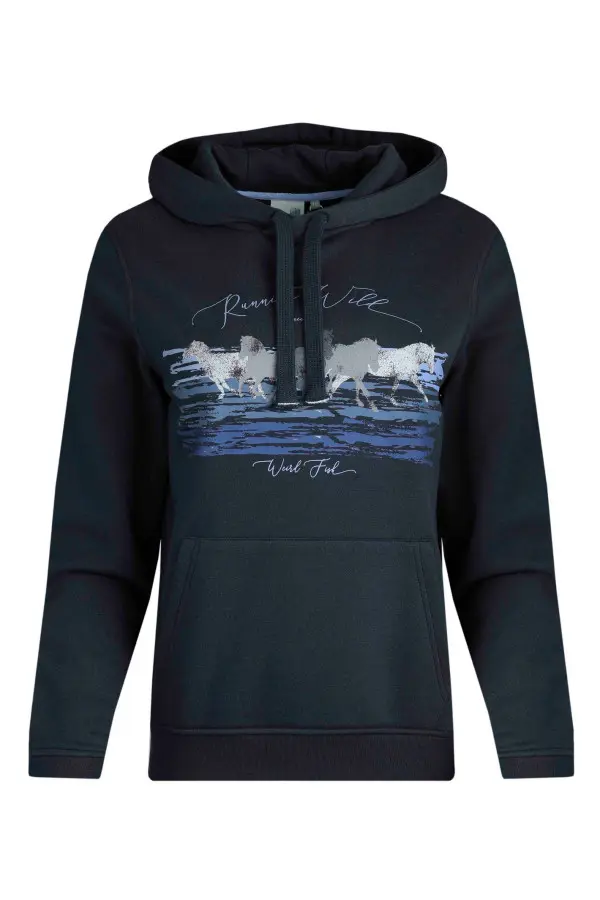 Weird Fish Topaz Eco Front Print Graphic Popover Hoodie Navy
