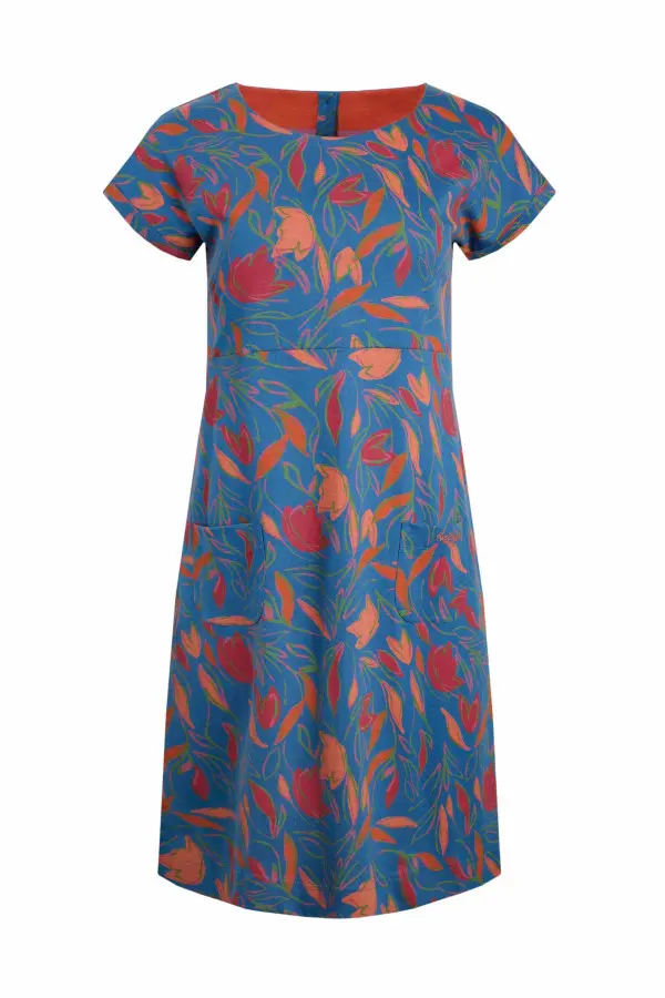 Weird Fish Tallahasse Organic Cotton Jersey Dress Ensign Blue