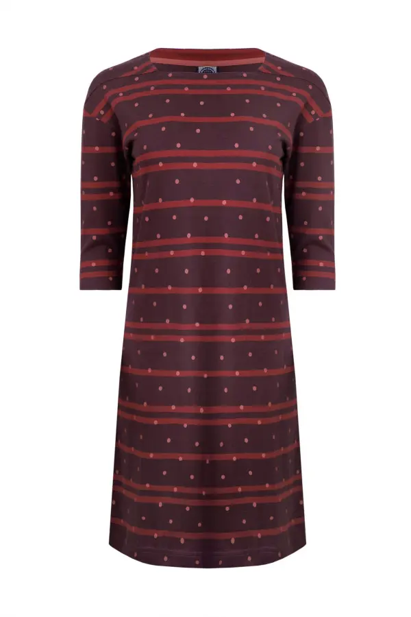 Weird Fish Amria Organic Cotton Square Neck Jersey Dress Mulled Wine