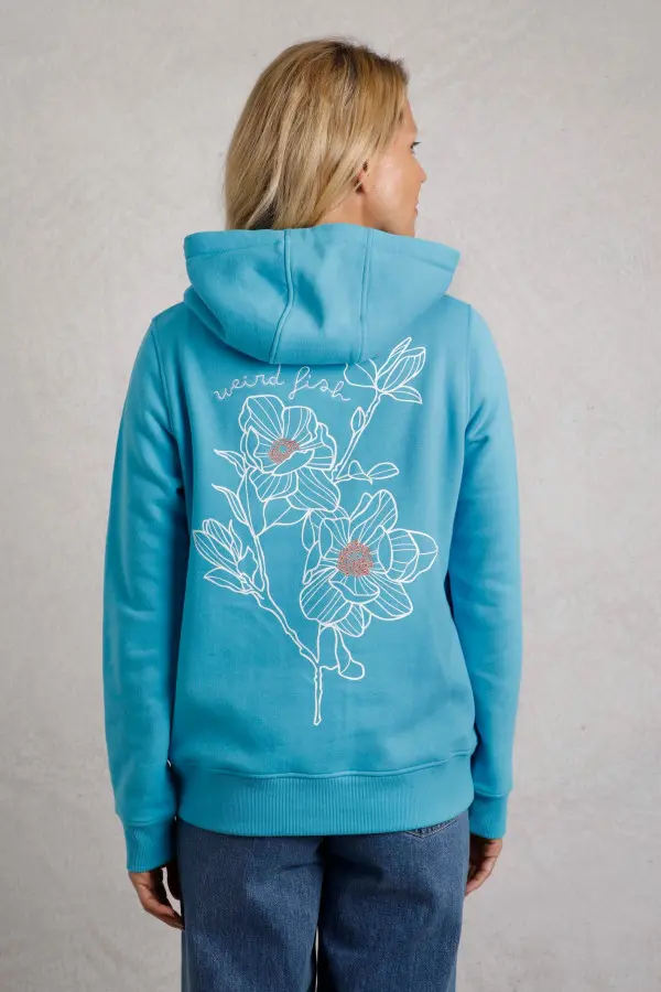 Weird Fish Topaz Eco Front Print Graphic Popover Hoodie Pacific Blue