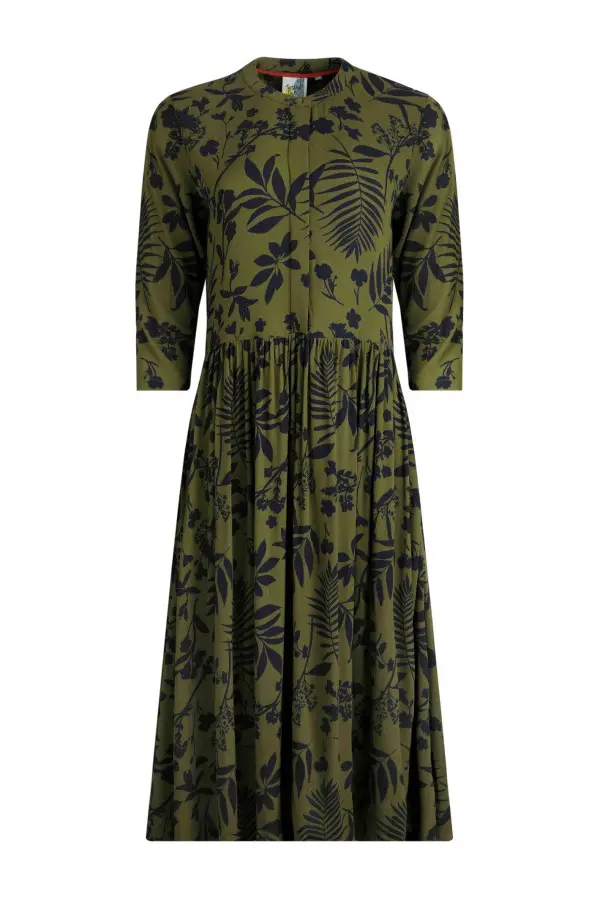 Weird Fish Hellen EcoVero™ Viscose Tiered Midi Dress Olive Green