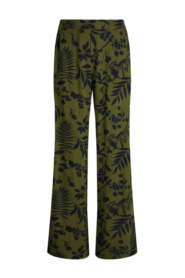 Weird Fish Walda Lenzing™ EcoVero™ Viscose Printed Wide Leg Trousers Olive Green