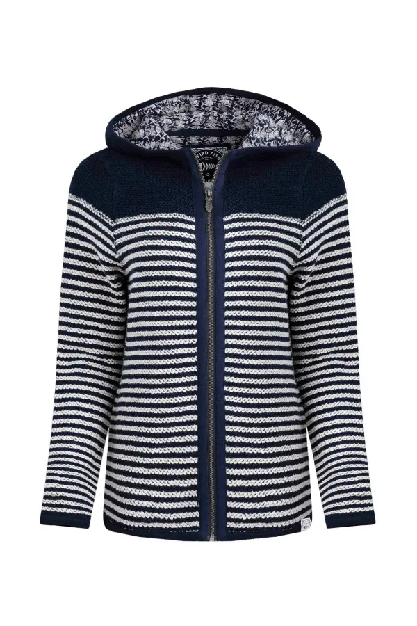 Weird Fish Bianca Full Zip Stripe Eco Macaroni Hoodie Navy