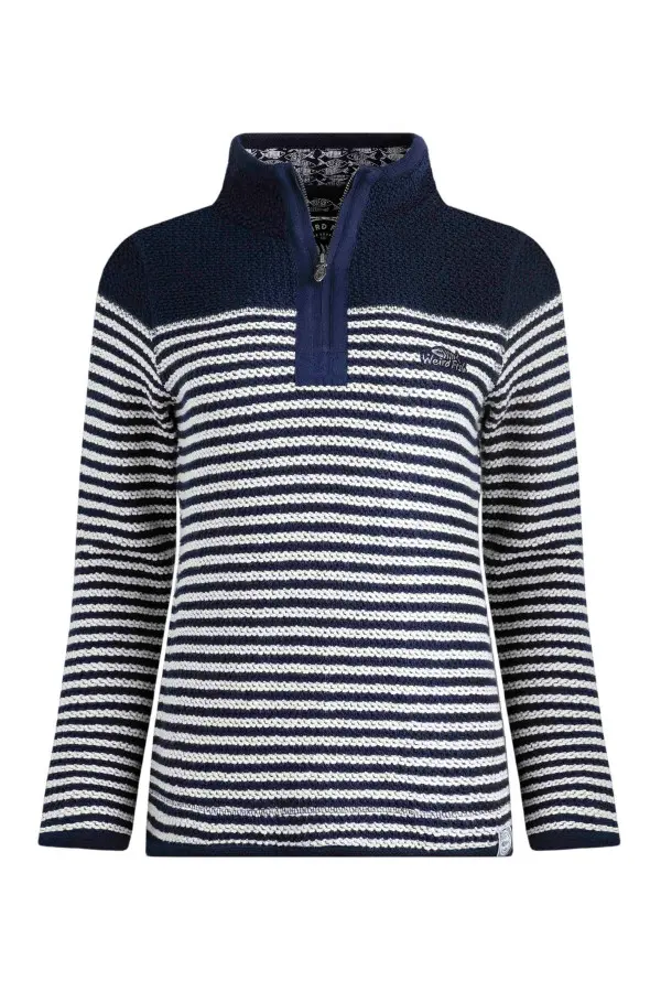 Weird Fish Juliet 1/4 Zip Stripe Eco Macaroni Navy