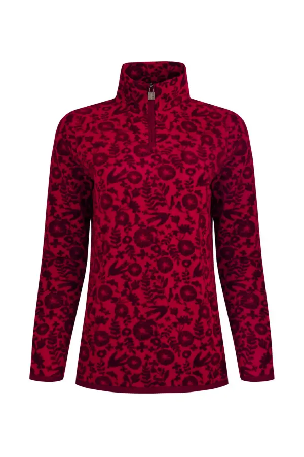 Weird Fish Reena 1/4 Zip Printed  Micro Fleece Berry