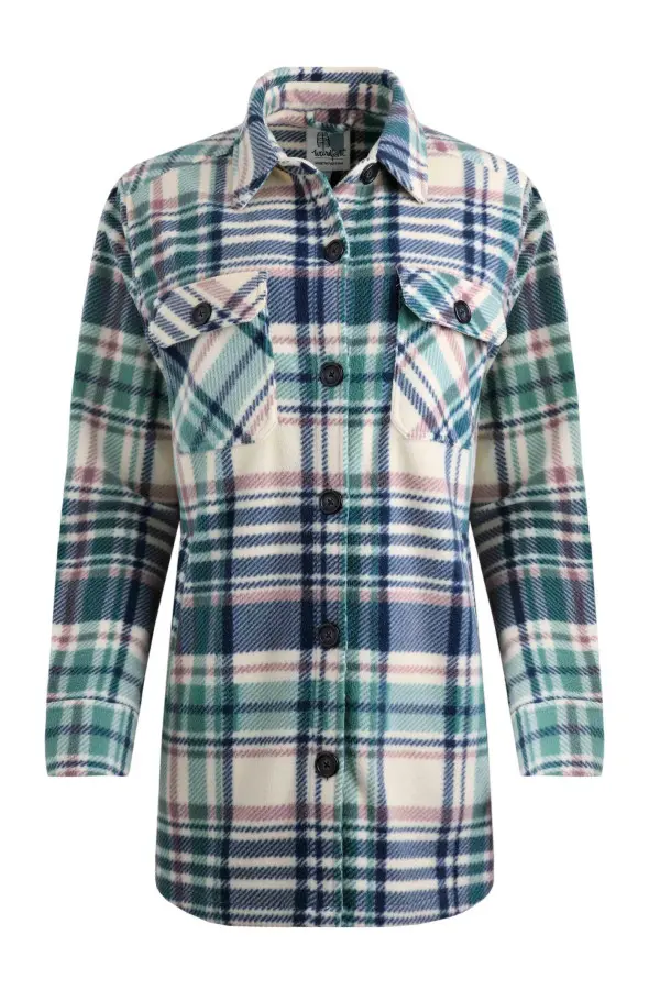 Weird Fish Autumn Oversized Check Fleece Shacket Dark Jade