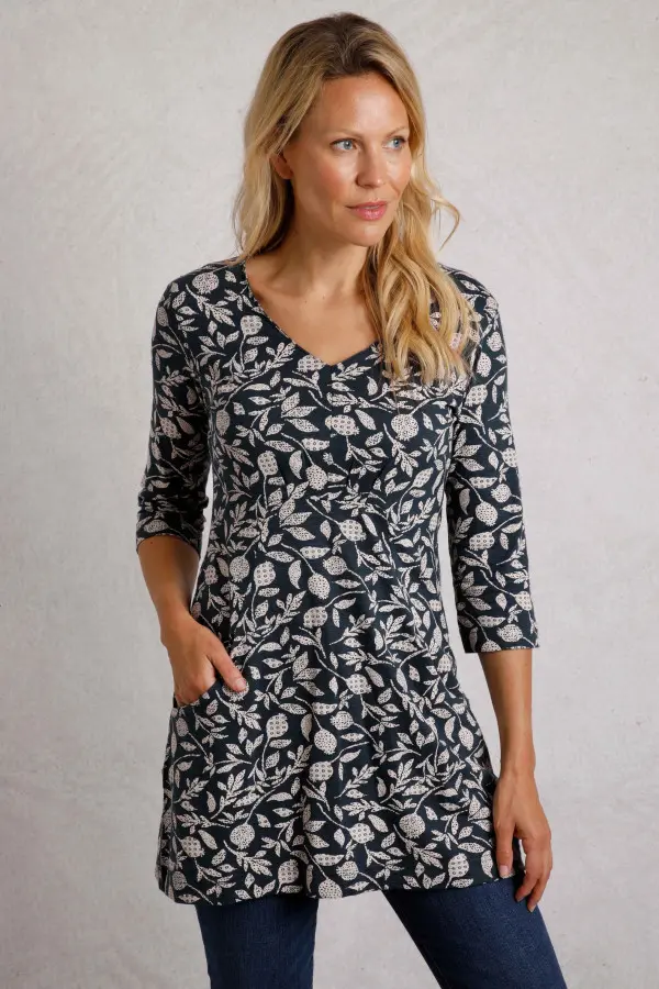 Weird Fish Arielle Eco Printed Jersey 3/4 Sleeve Tunic Ecru