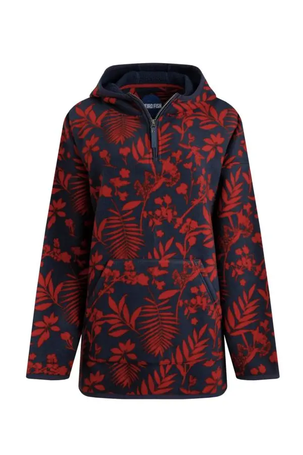 Weird Fish Ester Eco Printed Polar Popover Hoodie Navy