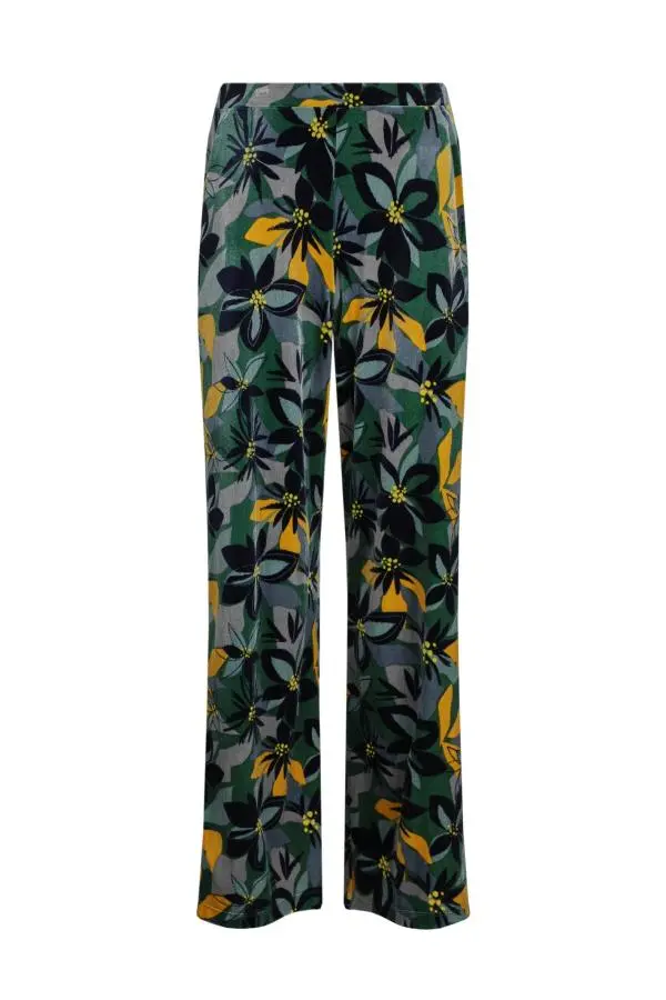 Weird Fish Vadoma Eco Printed Velvet Wide Leg Trousers Ivy