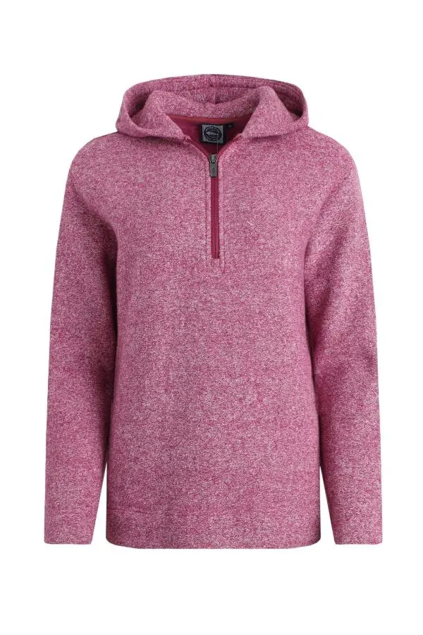 Weird Fish Alisa Eco 1/4 Zip Snow Marl Fleece Hoodie Boysenberry