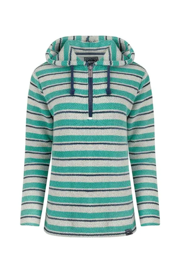 Weird Fish Ally Eco 1/4 Zip Stripe Kierra Knit Hoodie Aqua Marine