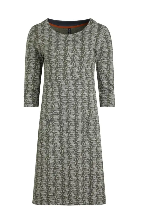 Weird Fish Moondust Organic Cotton Printed Jersey Dress Dark Olive