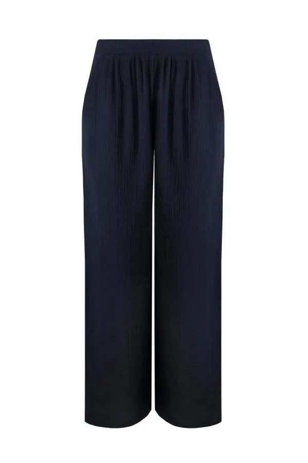 Weird Fish Zelaya Organic Cotton Double Cloth Wide Leg Trousers Navy