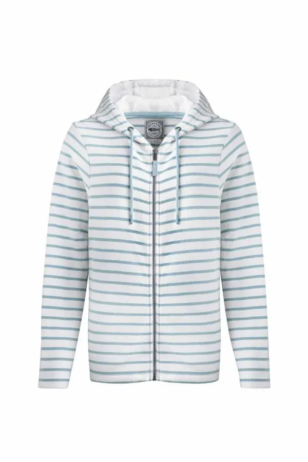 Weird Fish Catalina Striped Full Zip Hoodie Mineral Blue