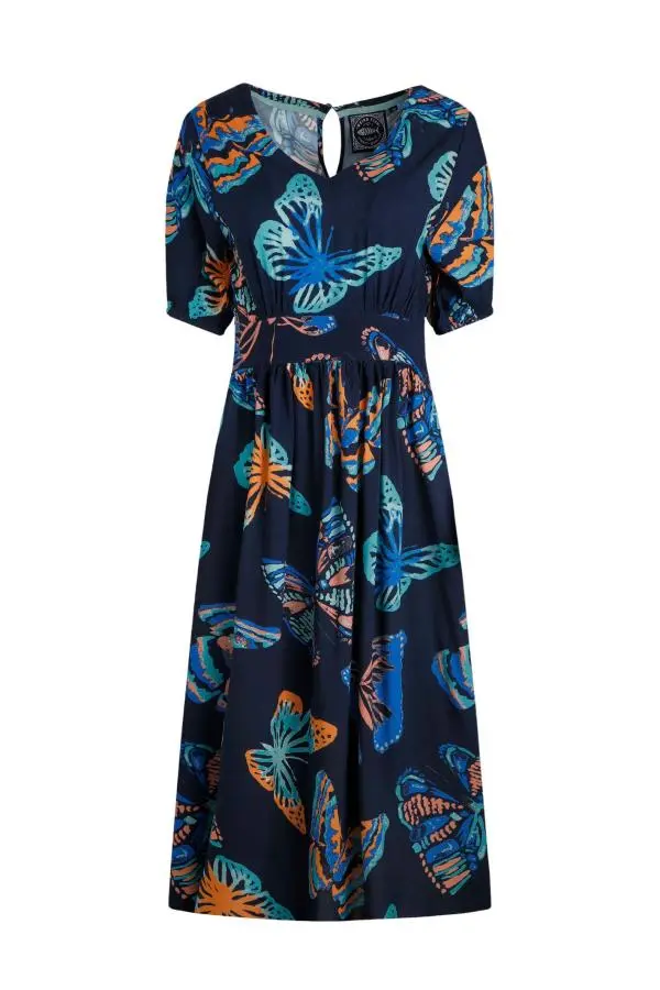 Weird Fish Dilsha LivaEco™ Printed Viscose Midi Dress Dark Blue