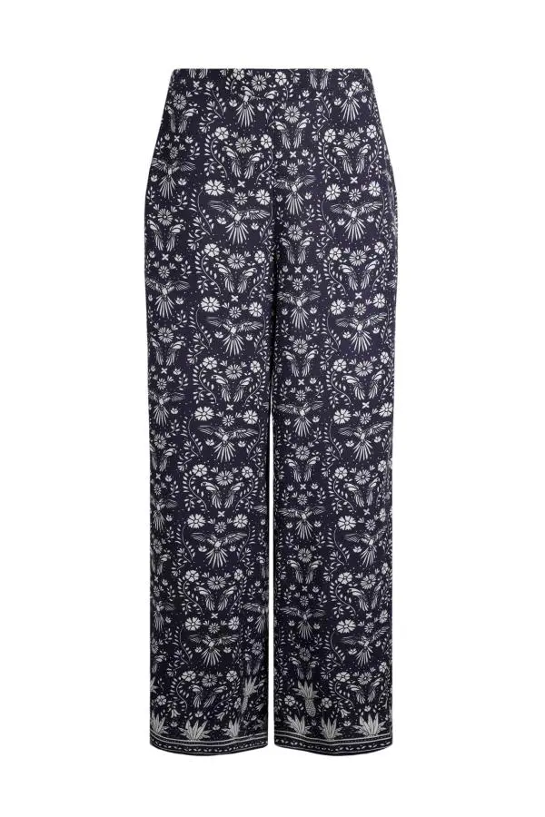 Weird Fish Mounira LivaEco™ Printed Viscose Wide Leg Trousers Rich Navy