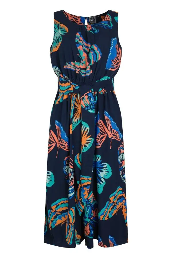 Weird Fish Nalani LivaEco™ Printed Viscose Jumpsuit Dark Blue