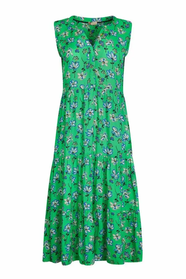 Weird Fish Mala Lenzing EcoVeroâ„¢ Printed Sleeveless Dress Grass Green